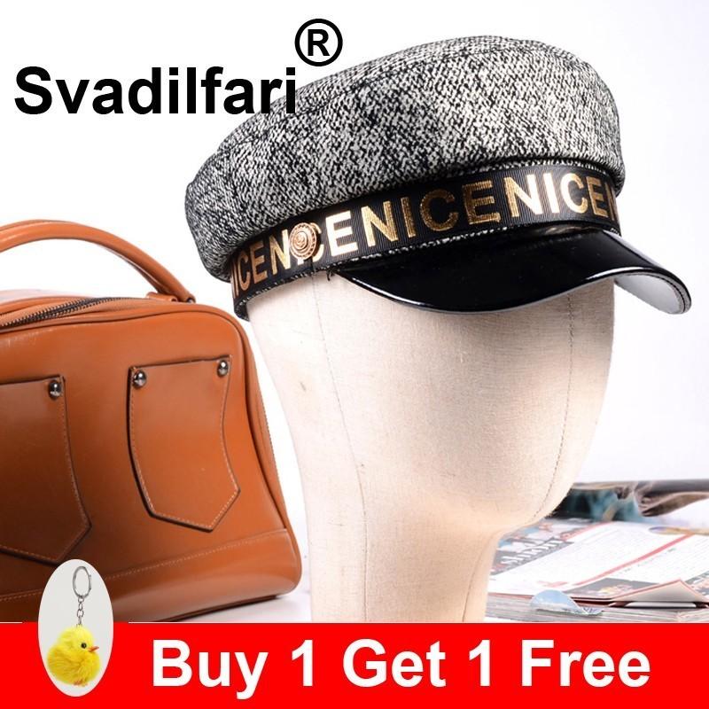 

Svadilfari Women's Men's 100% Real Patent Leather Lambskin Printing Beret Naval Hat Sboy Militry Flat Cap Army/Navy Caps/Hats Wide Brim Hats, Blue;gray