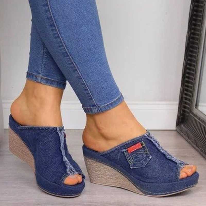 

Classic luxury Designer New Female Shoes Denim Platform Wedges High Heel Women Sandals Woman Summer Wedge 2022 Ladies Spring Slippers Black TopSelling