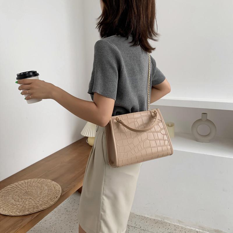 

Evening Bags Trendy Stone Pattern Lady Crossbody Bag PU Leather Female Fashion Handbags Chain Design Wild Single Shoulder Tote Bagc, Black