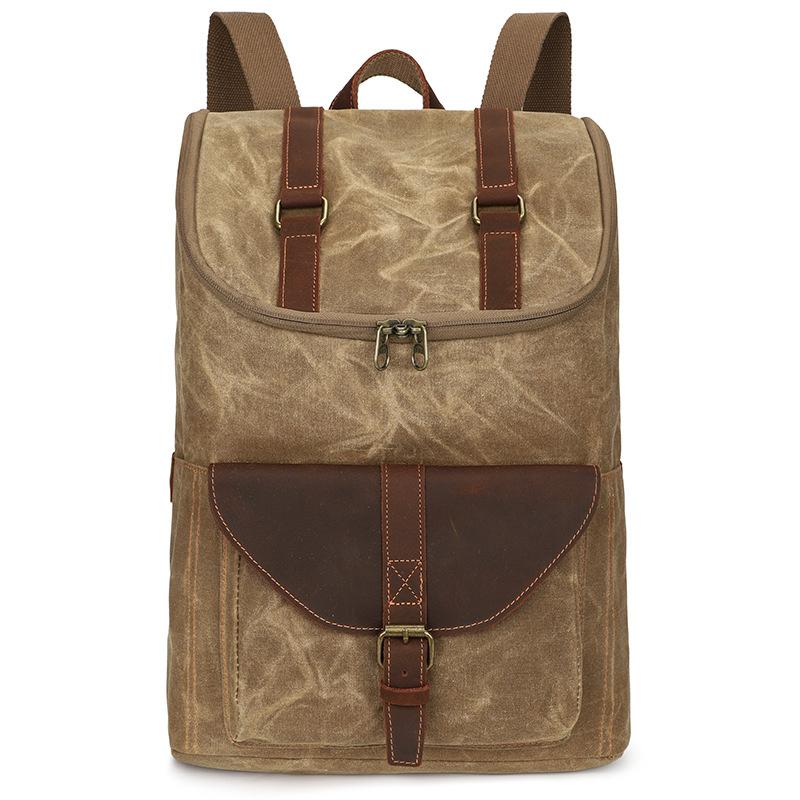 

Backpack American Retro Waterproof Oil Wax Canvas Knapsack Unisex Computer Travel School Bag Outdoor Mountaineering Hiking, Picture color 02