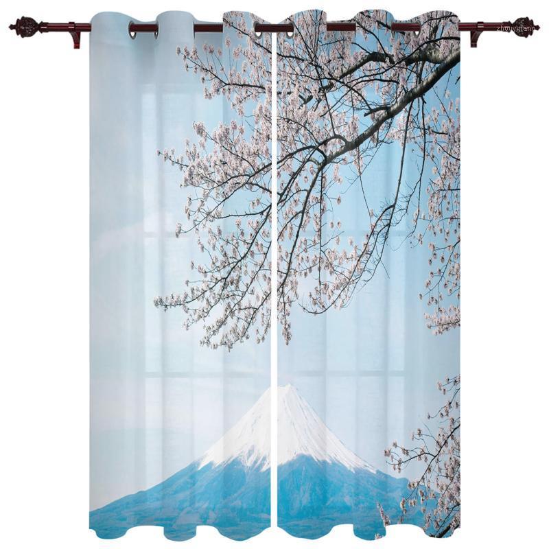 

Nice Translucent Curtains With Cherry Blossom Mount Fuji Sky Pattern For Living Room Kitchen Bedroom Decoration Windows Curtain & Drapes