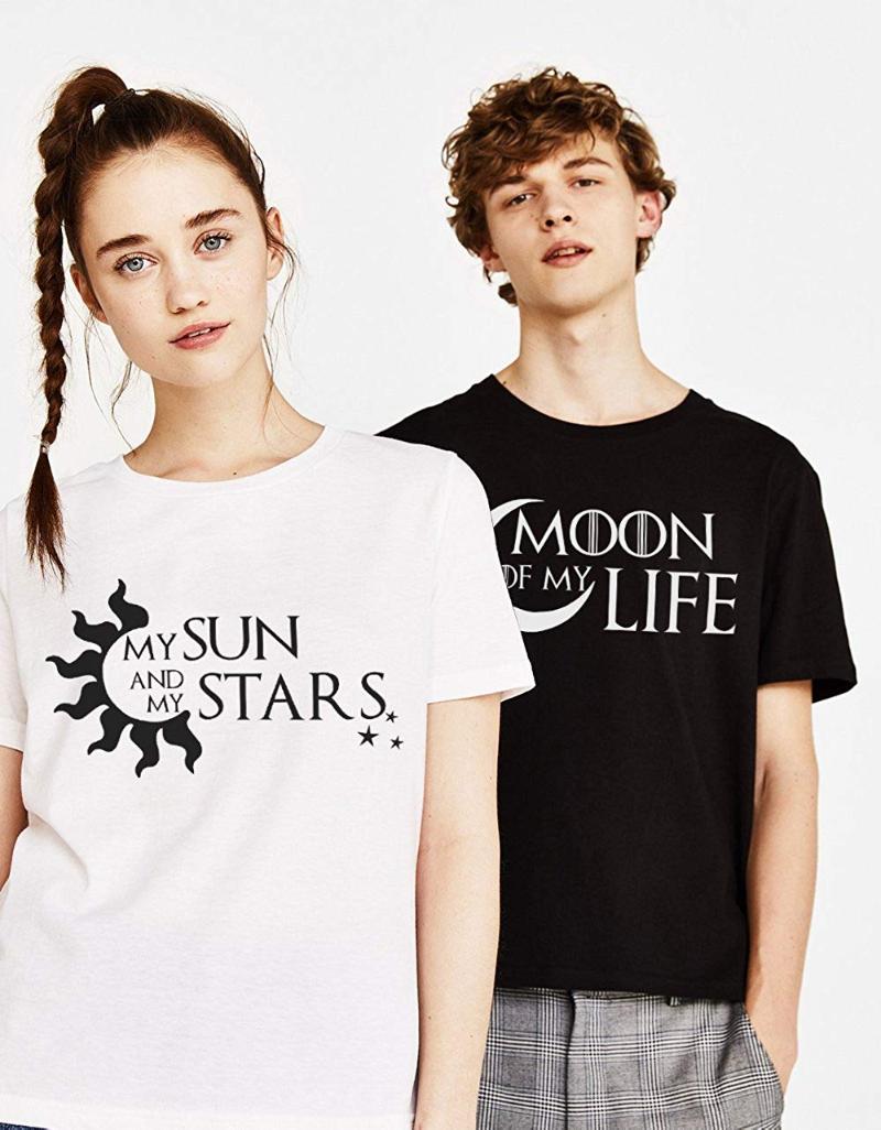 

Women' T-Shirt Couple Tshirt Valentine' Day Gift His And Hers Love Shirts Moon Of My Life Sun Stars Funny Cotton Women Lovers Bff Tshirts, Men
