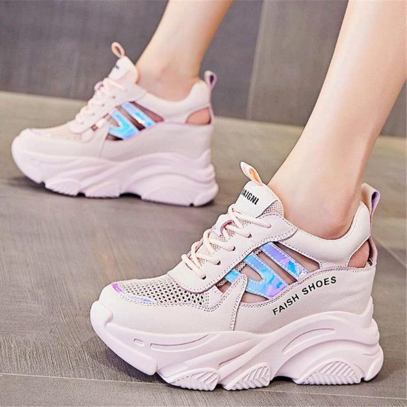 

Sandals Summer Fashion Sneakers Women Real Leather Sport Slippers Platform High Heel Female Party Beach Shoes, Black