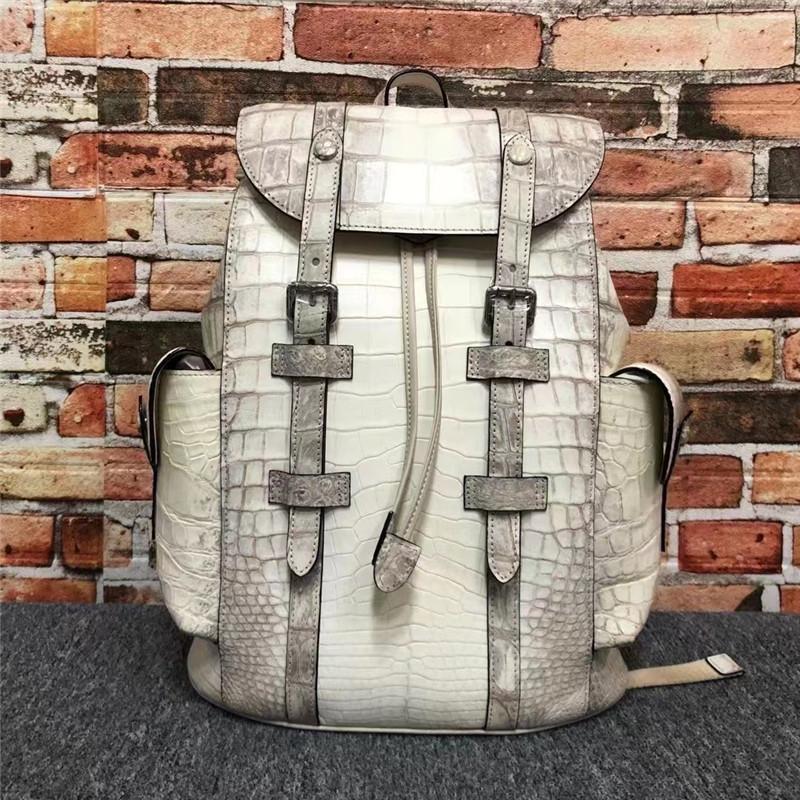 

Backpack Exotic Genuine True Crocodile Skin Men's Top-handle Authentic Real Alligator Leather Male Large White Travel Bag Pack, Ivory