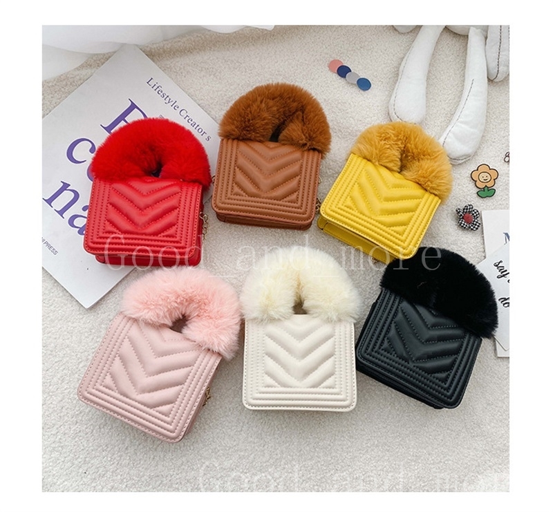 Noble Little Girl Handbags Fashion Cute Mini Twill design Letter 6 Pure Color Square PU Shoulder Messenger Plush Travel Exquisite Portable Princess Bag