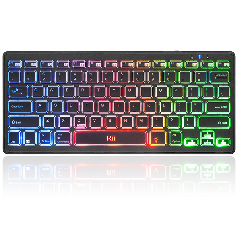

Rii K09BT Bluetooth 4.0 wireless multi-color rainbow LED backlit keyboard with rechargeable battery for iOS Android and Windows tablet laptop MacBook