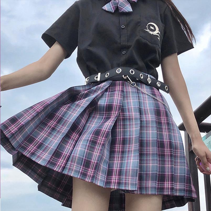 

17colors plaid summer high waist women skirt jk stitching student pleated cute sweet girls dance mini s02, Black