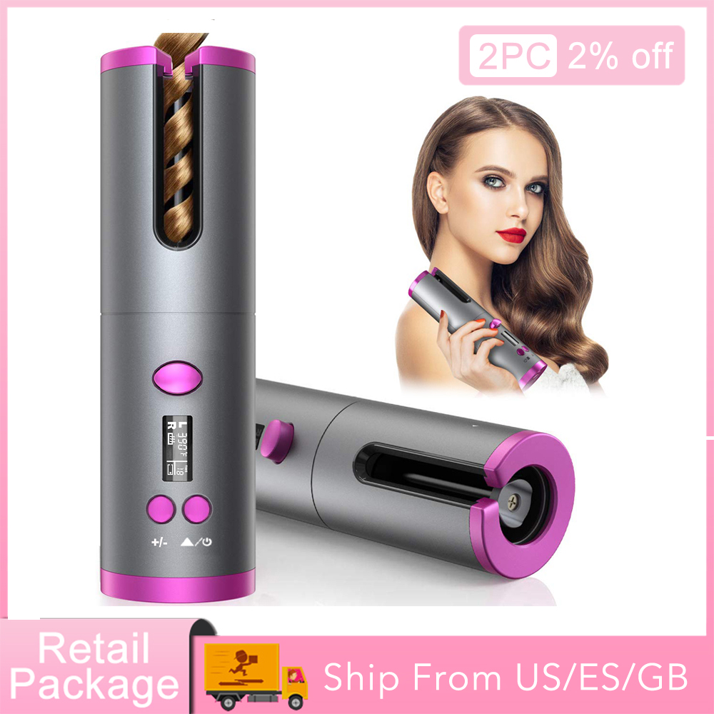 

Cordless Automatic Hair Curler USB Rechargeable Curling Iron Curls Waves LCD Display Ceramic Curly Rotating Curling Wave Hair