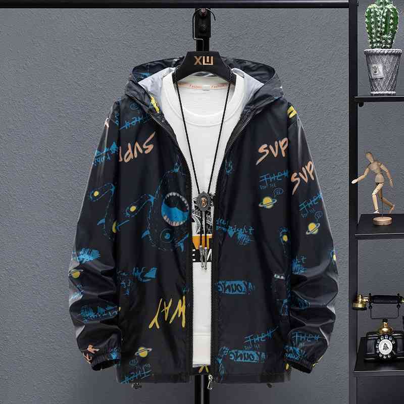 

Sunscreen summer large size trend gradient color sunscreen clothes students add fat, handsome and ultra-thin coat men, Black