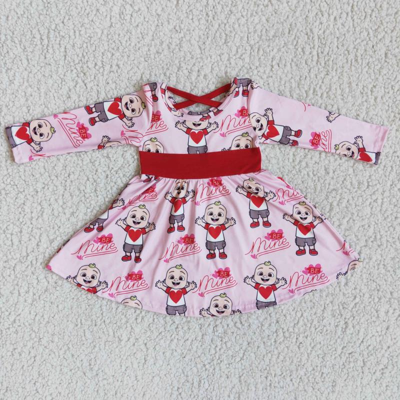 

Girl's Dresses Valentine's Days Desginer Lovely Heart Love Printed For Baby Girls Long Sleeve Twirl Dress Knee Length Boutique Wholesale RTS, Beige