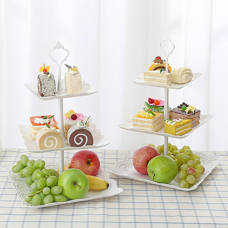 

Dishes & Plates Creative Three-Layer Fruit Plate Cake Rack Tray Dessert Vegetable Storage Wedding Birthday Banquet Candy Shelf 1pcs