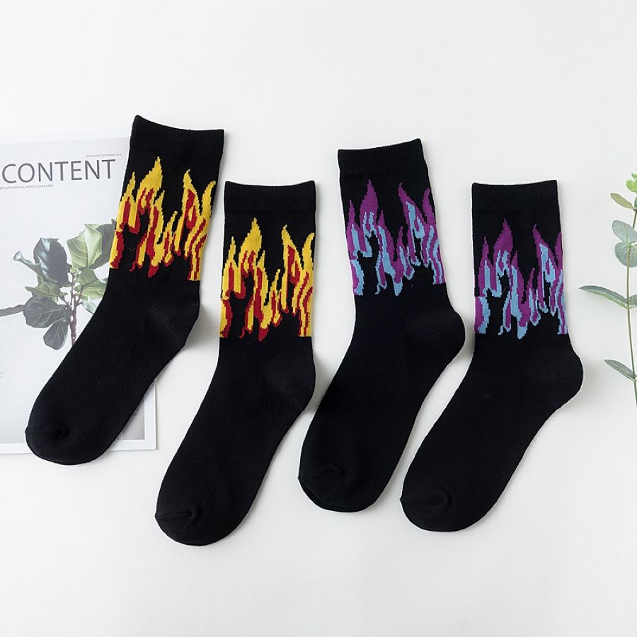 

Men Women Street Socks Fashion Hip Hop Sock High Quality Active Stocking Youth Fashion Socks Flame Pattern Casual Stockings Wholesale, Yellow