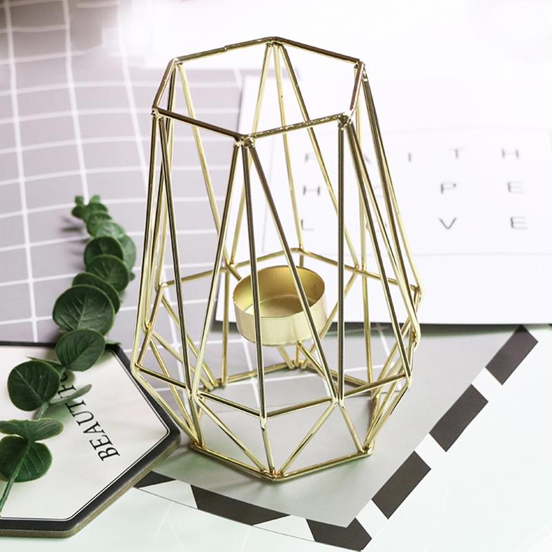 

Candle Holders Gold Geometry Small Tealight Tabletop Aritist Craft Black Metal Wire Candlestick Home Decor Valentine's Gift