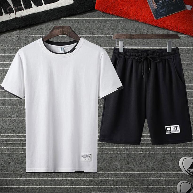 

summer two pieces t shirts mens tracksuit shorts casual sweatsuits track suit sportswear set male tee homme 4xl 3xl, Gray
