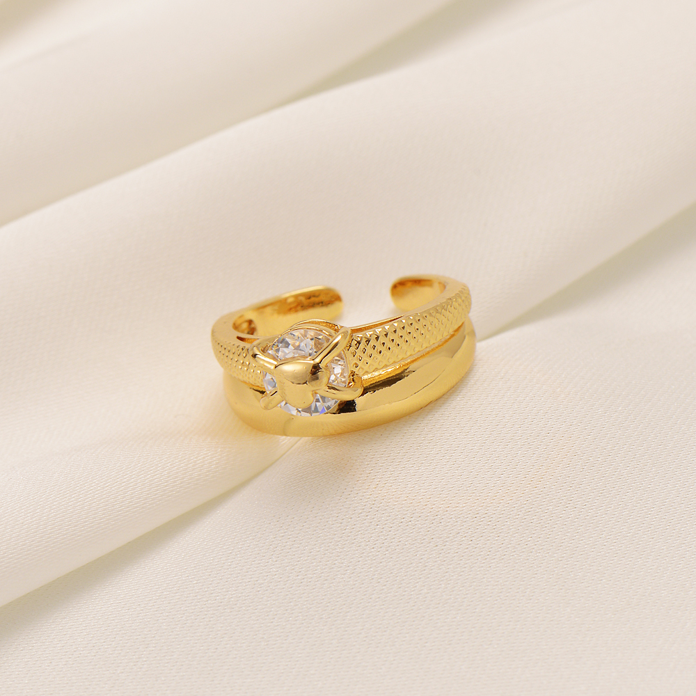 18k THAI BAHT G/F Gold FN Ring With Side Stones 1.4 Ct Heart Simulated Diamond 22K Yellow Fine Solid Luxurious Band Bridal Dual rings Surface-image-721011756