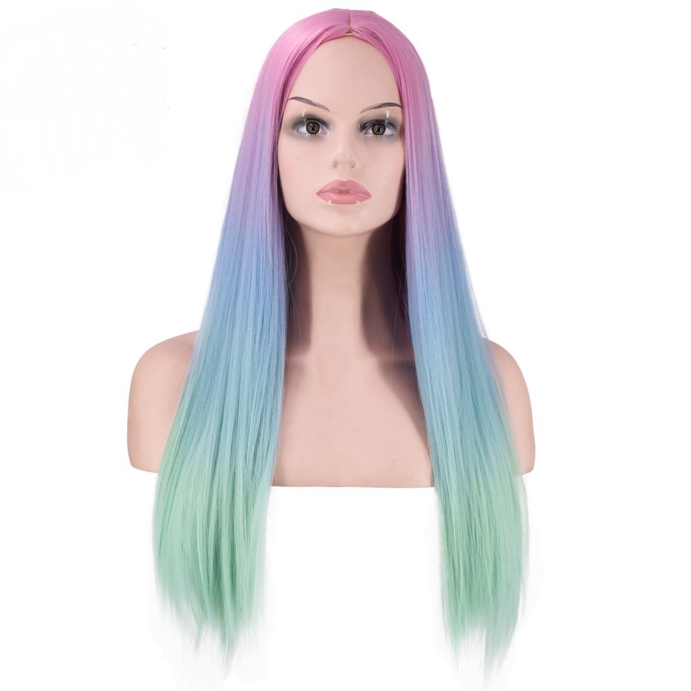 

Wigs in European and American Fashion leisure cosplay vary gradually long temperament, straight hair, curly hair, dance party, dyed wig, Mix color