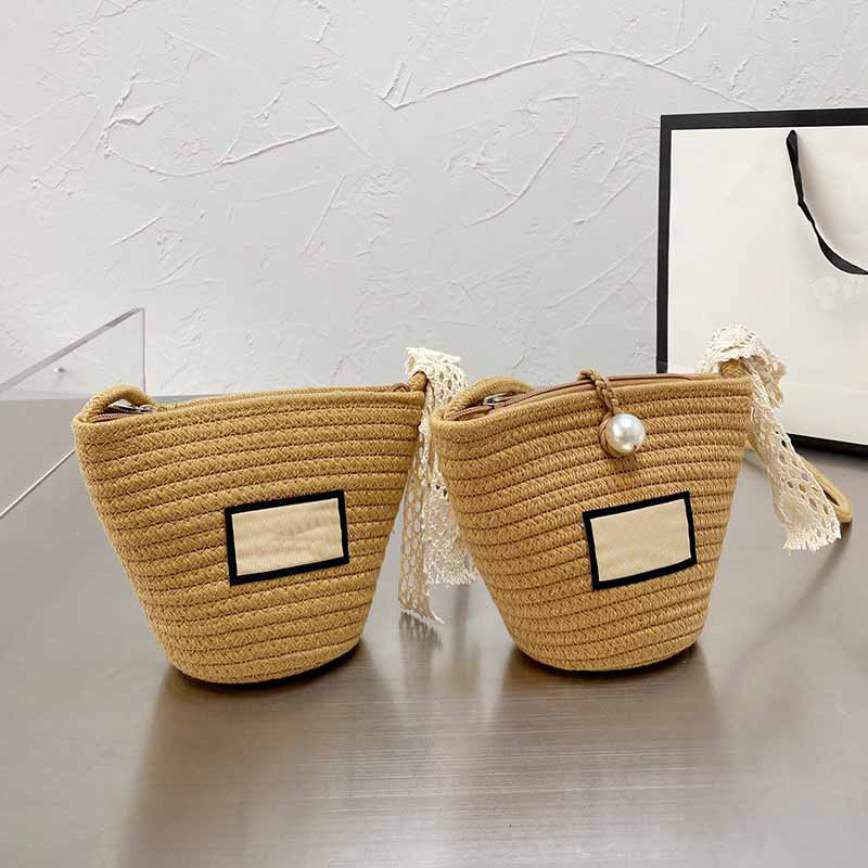 

Straw Woven Tote Handbag Women Mini Shoulder Bag Summer Traval Picnic Clutch Bags Zipper Beads Hasp Soft Bucket Handbags High Quality, Khaki