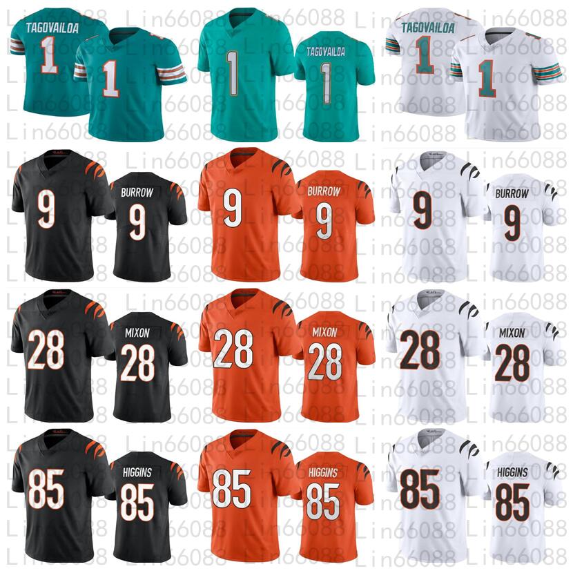

2021 Men 9 Joe Burrow 1 Tua Tagovailoa 85 Tee Higgins 28 Mixon football Jersey, As
