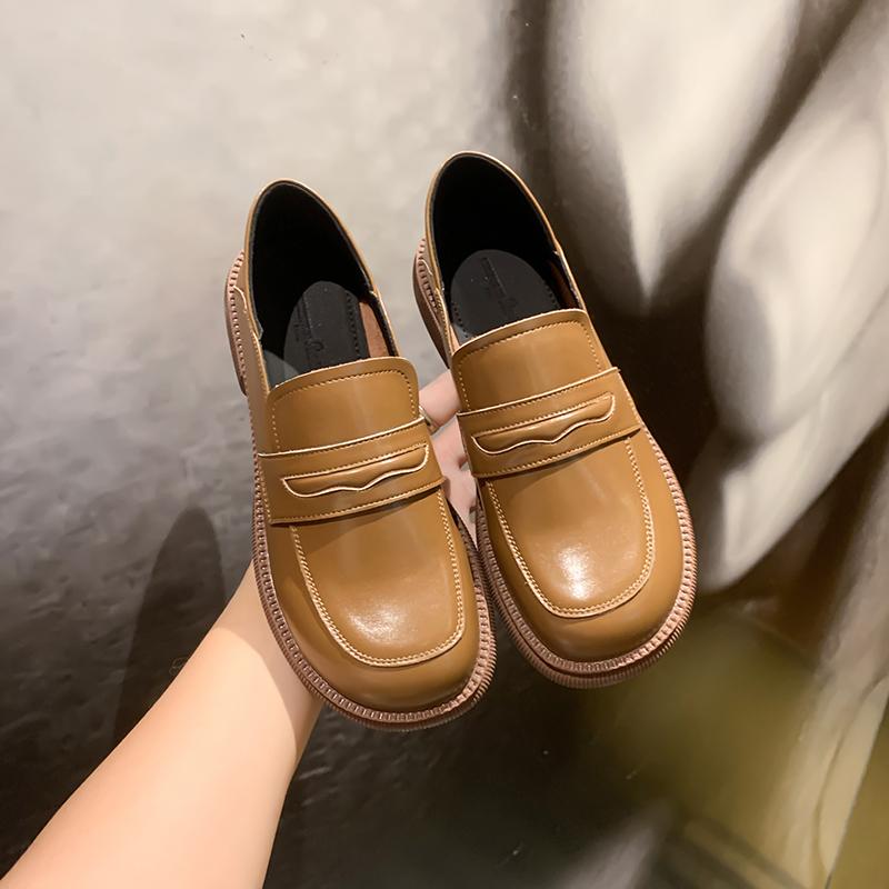 

Dress Shoes Spring Women British Style 2021 Thick-soled College Casual Loafers Fashion Zapatillas Mujer, Black