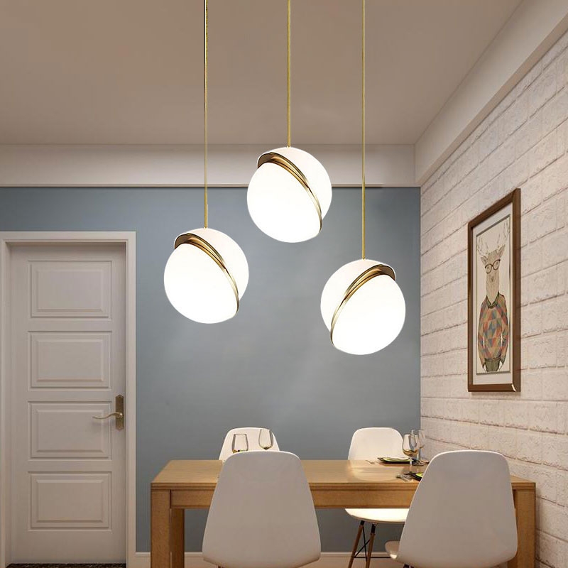 Nordic modern White ball bubble led pendant lamps kitchen living room restaurant bedroom gold ring hanging lamp-image-750781791