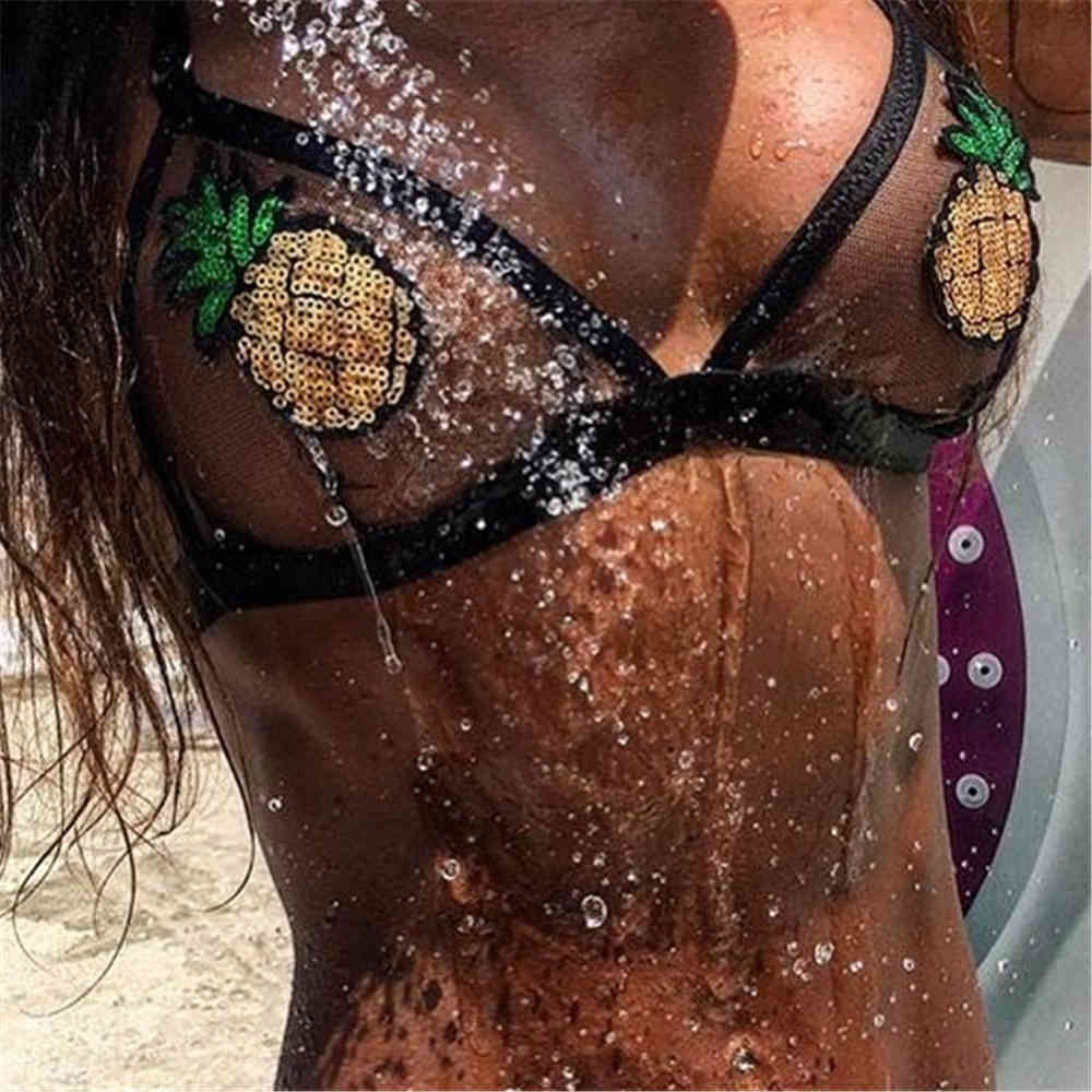 Women&#039;s Swimwear Women Summer Sexy Perspective Pineapple Embroidery Bikinis Bra Beach Swimming Pool Bathing Lingerie Underwear Bea-image-694111936