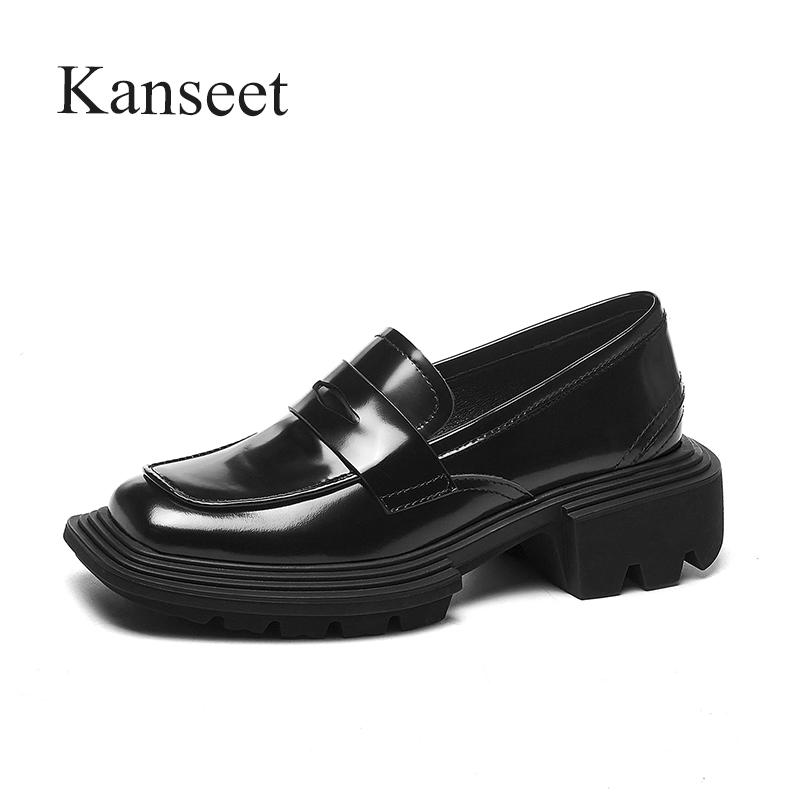 

Kanseet 2021 Arrival Women Pumps Spring Autumn Black Genuine Leather Square Toe Concise Handmade High Heels Shoes Dress