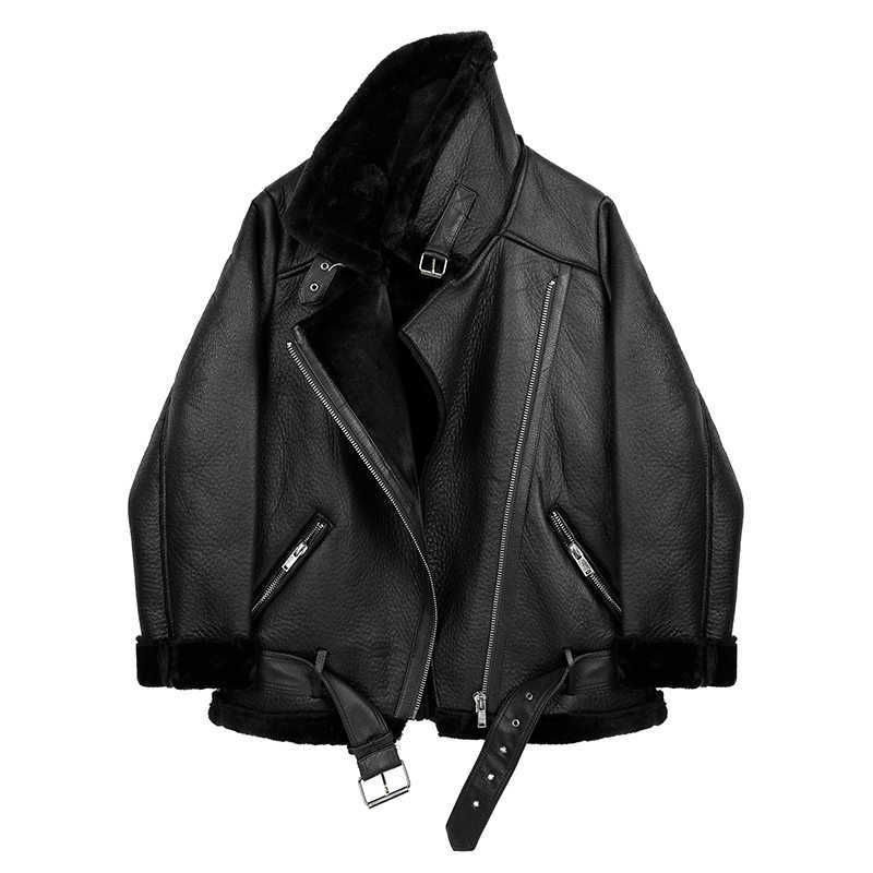 

LY VAREY LIN Autumn Winter Lapel Long Sleeve Women Coat Loose Fit Black Pu Leather Thick Big Size Jacket 210526, Beige