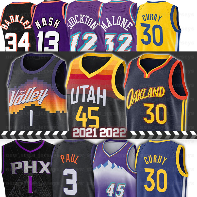

30 Stephen Curry Basketball Jerseys Devin 1 Booker Wiseman Donovan 45 Mitchell John 12 Stockton Karl 32 Malone Charles 34 Barkley Steve 13 Nash Jerseys, Men