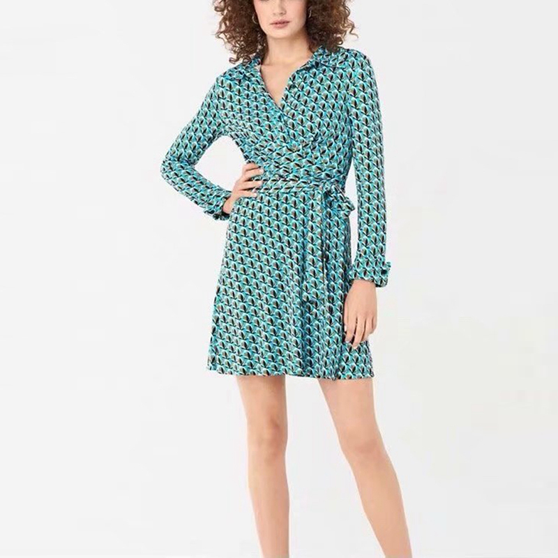 

Women Elegant Floral Print Office Lady Dress With Sahs Long Sleeve Knee Length Casual Street wear For Female NX9921 210525, Blue