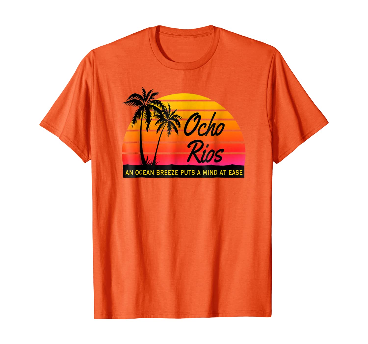 

Ocean Breeze Mind at Ease OCHO RIOS Souvenir Beach Tshirt, White;black