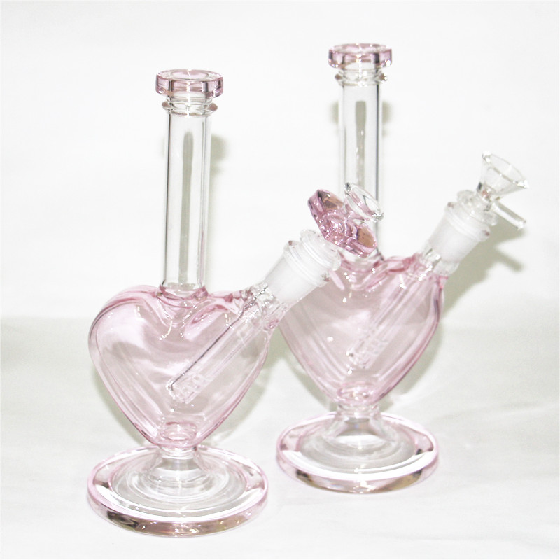 

Glass Beaker Bong Dab Rig hookah pink heart shape Water Pipes Bongs Quartz Banger Bowl Oil Rigs Bubbler Smoking Pipe