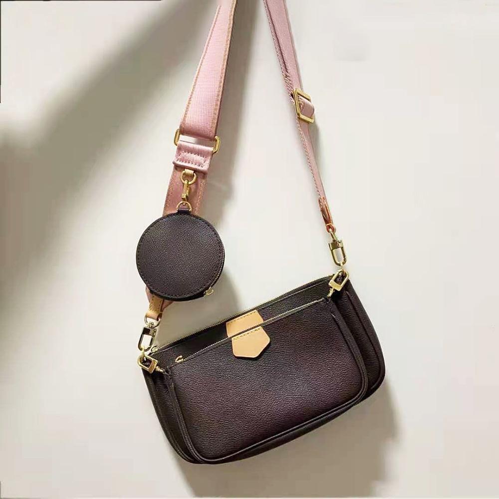 

Paris Fashion 3 piece set women crossbody bag Genuine handbags purses lady tote bags Coin Purse 6-color shoulder strap 7-color pattern no box, Red shoulder strap