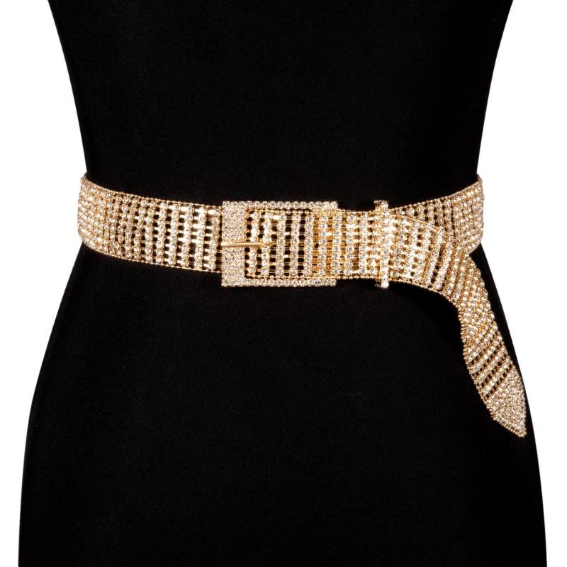 

Belts Shiny Women's Rhinestone Belt Bright Bride Bling Crystal Diamond Sliver Gold Wedding Party Wide Long Chain, Black;brown