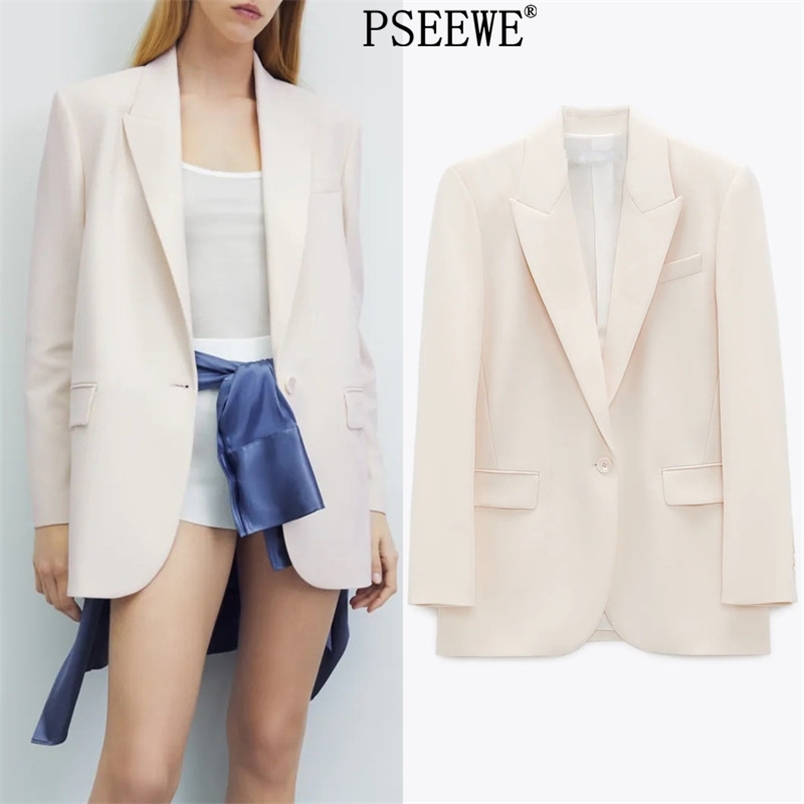 

Women Sets Beige Oversized Blazer Chic Woman Outfit Office Casual Spring Jacket High Waist Pant Suits Female Suit 210519