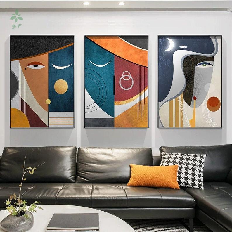 

Paintings Abstract Face Art Print Modern Geometric Living Room Decor Canvas Indoor Decoration