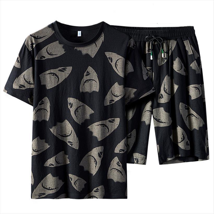 

summer black print sets mens tracksuits 2 piece ice silk t shirts shorts sportswear sweatsuits casual track suits plus size, Gray