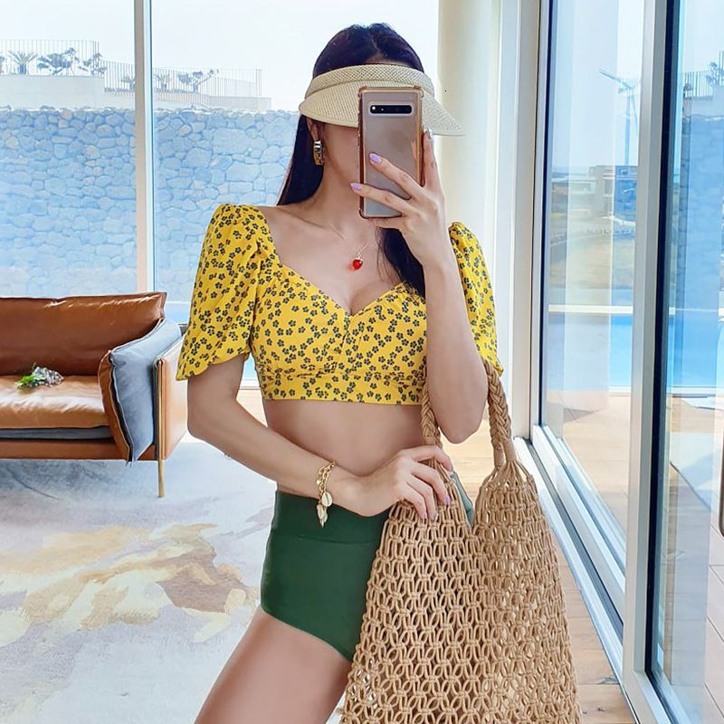 Korea Suit Split South Bikini Sexy High Waist 2021 Small Fresh Conservative Swimsuit-image-678580701