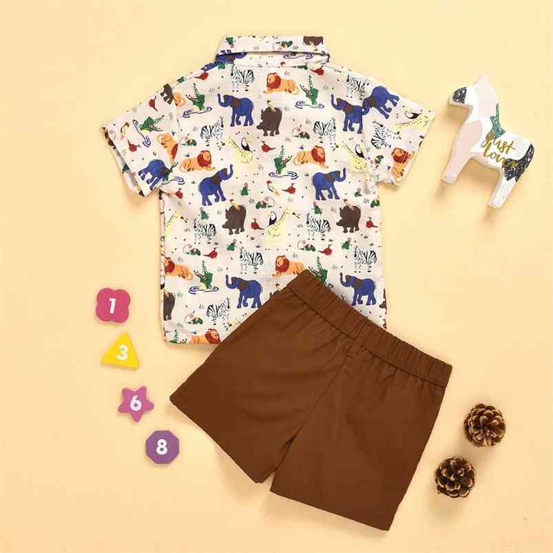 

Summer Children Sets Casual Short Sleeve Turn-down Collar Bow Print T-shirt Brown Shorts Cute 2Pcs Girls Clothes 0-5T 210629