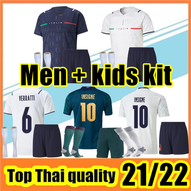 

2021 2022 Italie Accueil Soccer Jerseys Hommes Kids Chiesa Kits 21 22 Italia Maglie Da Calcio Verratti Jorginho Romagnoli Immobile Football Shirts Ensembles, 2020-21