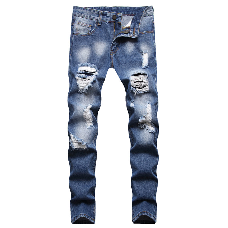 

Men Ripped Slim Fit Jeans Hole Destroyed Skinny Straight Leg Washed Frayed Motocycle Denim Pants Hip Hop Stretch Biker Men's Distressed Trousers YK5002-1, 9209