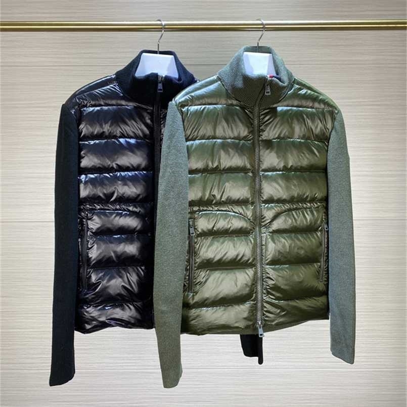 

Winter Men Fashion Down Jackets Wool Knitted and 90% White Duck Down Padding Patchwork Zipper up Cardigan Man Autumn Coats 211014, Army green