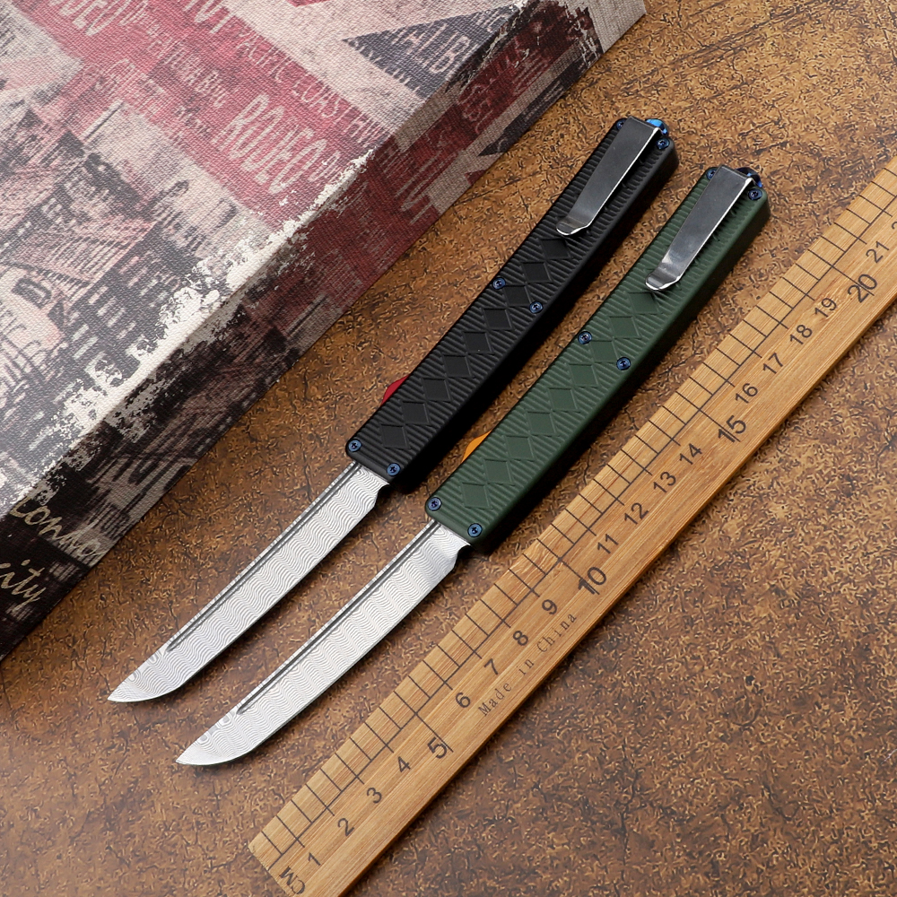 

Outdoor Portable Hunting Kitchen Knife Pocket Automatic Mirror Damascus Blade Aviation Aluminum T6-6063 Handle EDC Multi-Tool Scimitar