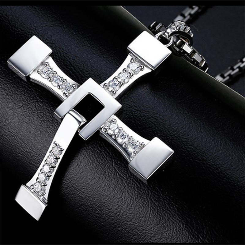 Pendant Necklaces Fast And Furious Cross Necklace Dominic Toretto Rhinestone Stainless Steel For Men-image-708485153