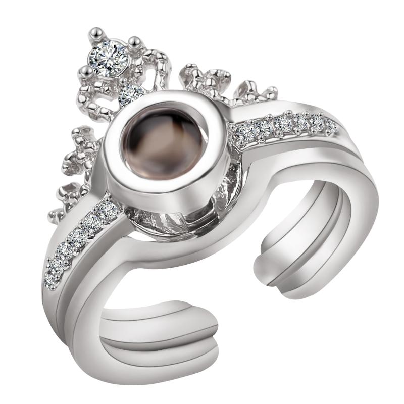 

Cluster Rings Women 100 Languages Ring Projection CZ Zirconia Femme Crystal Copper Separable Finger For Wedding Gift Accessory
