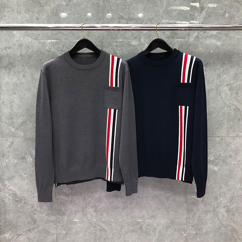 

Tb Fashion Thom Brand Sweaters Men Women Slim Fit O-neck Pullovers Clothing Striped Wool Cotton Solid Winter Casual Coat, Blue