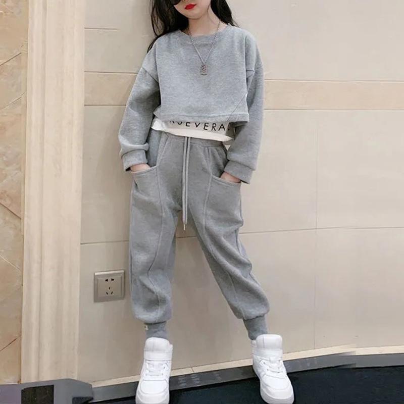 

Clothing Sets Girls Clothes Fashion Set Sleeveless Teens Casual Tops Spring And Autumn Children Long Sleeved Sweaters Kids Pants, White