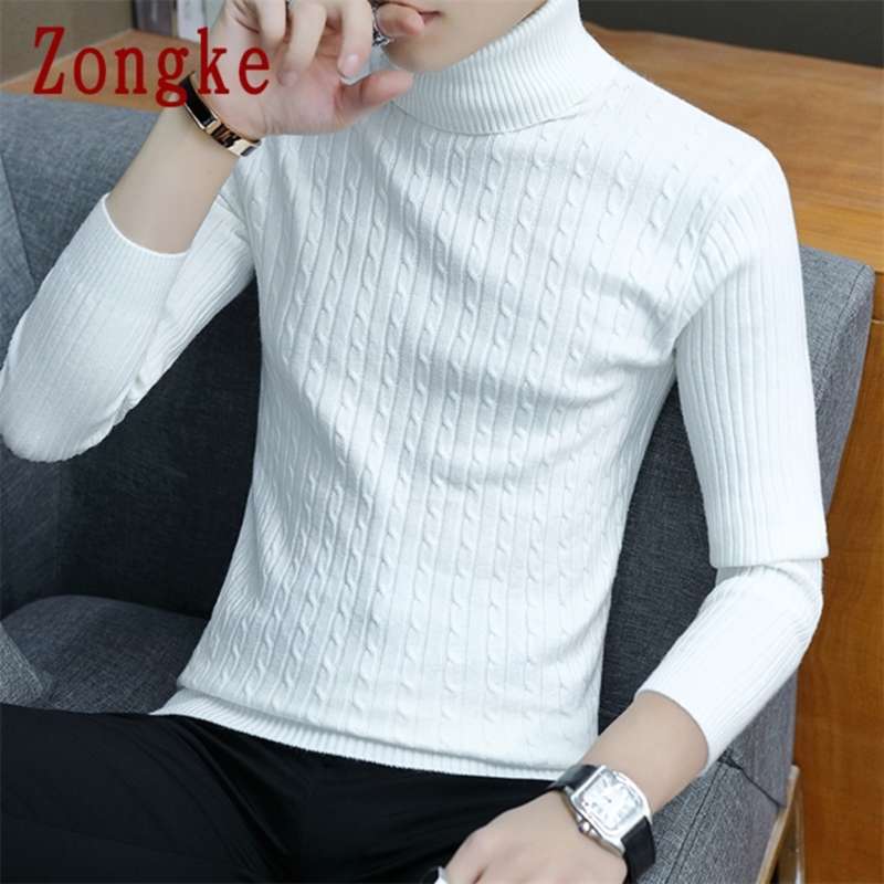 

Zongke Thin White Turtleneck Men Sweater Pullover Men Clothing Korean Men Turtle Neck Winter Clothes M-3XL 210928, Black