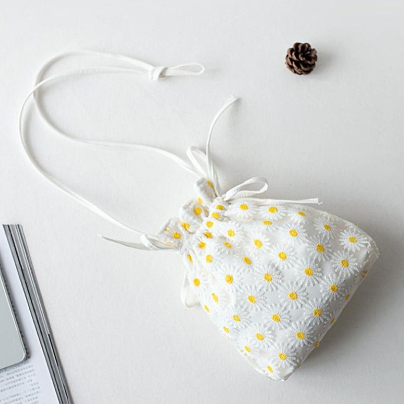 

Gift Wrap Flower Drawstring Bundle Pocket Shoulder Phone Bag Storage Pouches Bags Crossbody For Girls