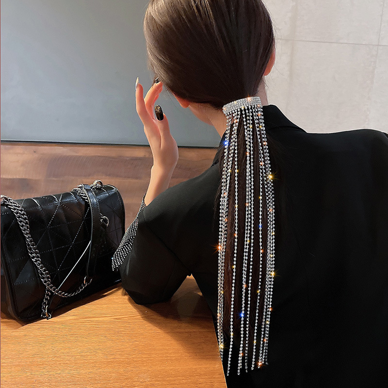 

Shine Full Rhinestone Hair Clips for Women Bijoux Long Tassel Crystal Hairpins Accessories Wedding Banquet Jewelry