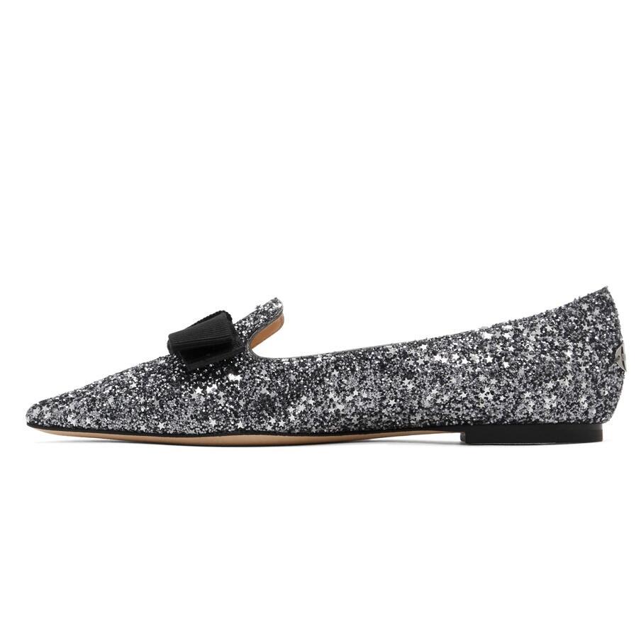

2022 Women Sandals Luxury Gala Glitter Ballet Flats Sexy Jimmis Point-toe Bow Women Flat With Ladies Ballerinas Comfort Walking Party Dress Shoes EU35-43